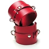 KinkLab Bondage Basics Leather Wrist Cuffs, Red