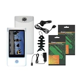 iShoppingdeals - Clear White Skin Case Cover + Travel AC Home Charger + Car Charger + Screen Protector for Sony Bloggie Touch (MHS-TS20/MHS-TS10) 4GB 8GB