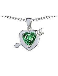Original Star K (tm) Heart With Arrow Love Pendant With Simulated Emerald in 925 Sterling Silver