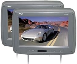 Pyle PL102PHRG Pair of Adjustable Headrests with Built-In 10.2-Inch TFT Monitor and IR Transmitter (Grey Color)