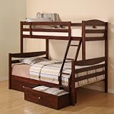 Walker Edison Solid Wood Bunkbed Twin-Double with Drawers (Brown) BWTODWB-DR