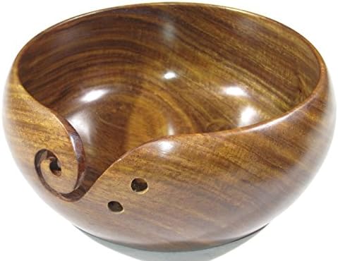 Large Wood Yarn Bowl - Knitting and Weaving Storage, Handcrafted Rosewood Yarn Holder