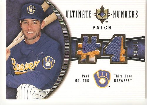 2006 Upper Deck Ultimate Collection Ultimate Numbers Patches #UN-PM Paul Molitor - 3 Color Swatch - Milwaukee Brewers (Piece of Authentic Game Used Jersey - Serial #d to 35) (Baseball Cards)