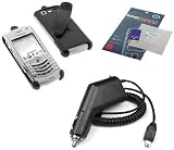 Black Swivel Belt Clip Holster + Rapid Car Charger + Premium Reusable LCD Screen Protector for Blackberry 8130 8120 8110 Pearl Smartphone