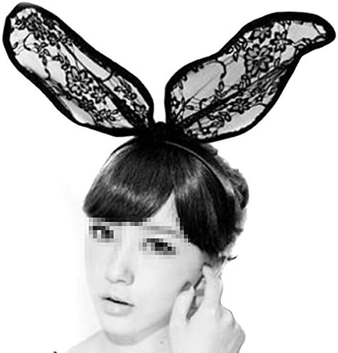 Wowlife Sexy Black Lace Headbands Sweet Bunny Rabbit Ear Hair Band for Wedding Party Cosplay Costume Accessory (15.7*3.5")