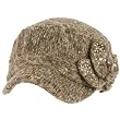 Elastafit Winter Floral Bow Crystals Knit Cadet Military Castro Hat Cap Brown