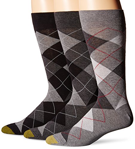Gold Toe Men s Carlyle Argyle Crew Socks, Black Argyle/Grey Argyle/Dark Heather Argyle, 10-13/6-12 (Pack of 3)