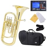 Mendini MBR-20 Lacquer Brass B Flat Baritone with Stainless Steel Pistons