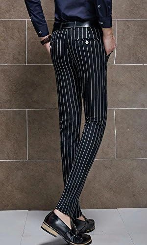 Wxian Men's Business Casual Striped Suit Pants Soft Warm Cotton