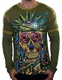 CHRISTIAN AUDIGIER Ed Hardy Platinum Rhinestones El Rey Skull Mens Long Sleeve T-Shirt