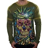 CHRISTIAN AUDIGIER Ed Hardy Platinum Rhinestones El Rey Skull Mens Long Sleeve T-Shirt