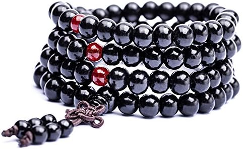 Summerford Womens Mens Buddhist Meditation 6mm*108 Prayer Beads Chain Bangle Sandalwood Beads Charm Bracelet(Color Black)