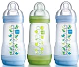 MAM Self-Sterilising Anti-Colic 260 ml Bottles 3-Pack (2 x Blue, 1 x Green)