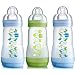 MAM Self-Sterilising Anti-Colic 260 ml Bottles 3-Pack (2 x Blue, 1 x Green)