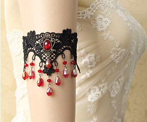 Handmade Red Rhinestone Drop Flower Black Lace Arm Band Armband Armlet Bracelet Gothic Dance Vintage Fashion