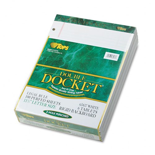 TOPS : Double Docket Ruled Pads, Legal Rule, Letter, WE, Six 100-Sheet Pads/pack -:- Sold as 2 Packs of - 6 - / - Total of 12 Each On Sale