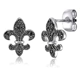 Sterling Silver Earrings Cubic Zirconia CZ Fleur De Lis Stud Post Earrings - Ideal Gift For Mother Day, Anniversary, Engagement, Wedding, Birthday, For Her