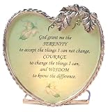 Candle Holder with Serenity Prayer Inspirational Message Pewter Heart