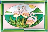 PINK FLAMINGO Tropical Suncatcher 20.5x14 Painted Glass Window