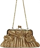Gold Satin Pleated Clutch Evening Bag ~ Comes with 2 Removable Chains