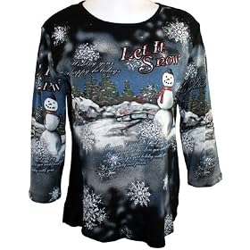Jess and Jane Let It Snow 3 4 Sleeve, Rhinestone Accented, Scoop Neck Fashion Top, 100% Printed...