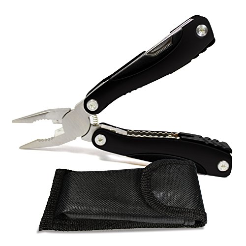 Wuliff's Multitool Pliers - Multi-Purpose for Automotive, Camping or Fishing, Eleven-Function Stainless Steel Tools, Two-Tone Anodized Aluminum Handle, Folds to 4 Inches. Durable and Lightweight