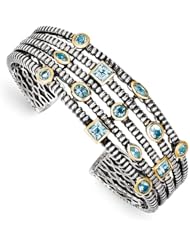 Genuine Sterling Silver/Gold-Plated 4.8 2Sky,Swiss,London Blue Topaz Cuff Bracelet 39.3 Grams Of Gold