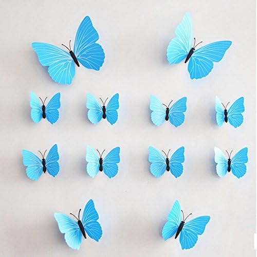 MLMSZ 12PCS 3D Monochrome Butterfly Wall Stickers with Adhesive Art Decal Satin Paper Butterflies Home DIY Decor Removable (Blue)