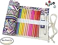 CreooGo Canvas Pencil Wrap, Travel Drawing Coloring Pencil Roll Organizer For Artist, Pencils Pouch Case Hold For 72 Colored Pencils (Pencils are NOT INCLUDED)-Bohemian,72 Holes