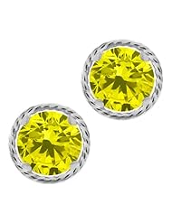 1.60 Ct Round Canary SI1-SI2 Diamond 925 Sterling Silver Stud Earrings