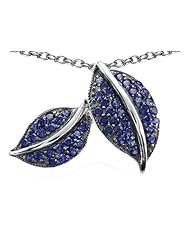 Original Star K (tm) Nature Lover Leaf Pendant with Created Sapphire in 925 Sterling Silver