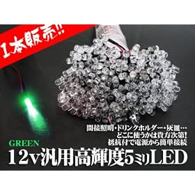 �ėp LED��5mm�@12V�@�����ԗp��R�t���@�P�{�@�O���[���@��