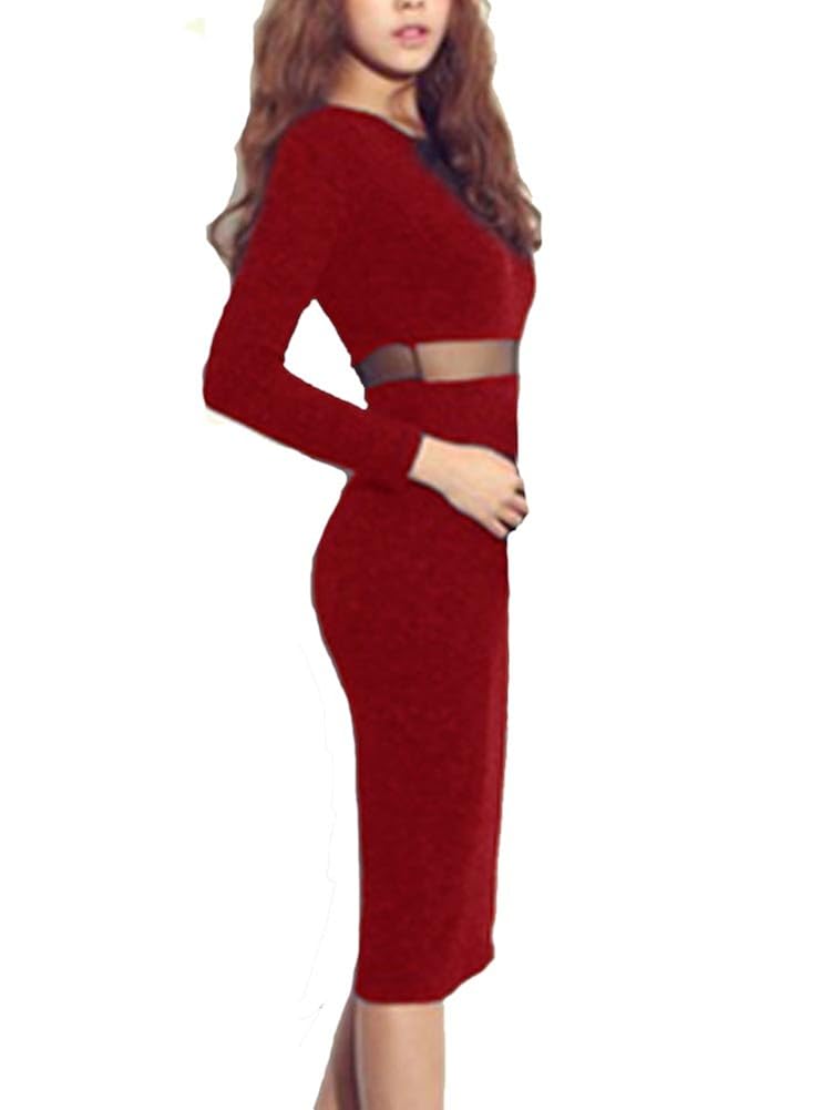 Kufv Women Splicing Gauze Long Sleeve Knitted Sweater Bodycon ...