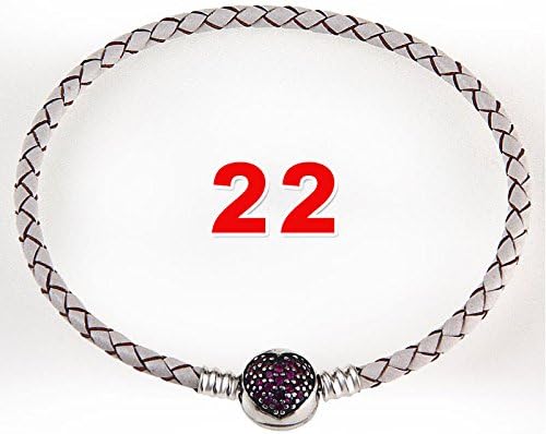 Hoobeads Jewelry 925 Sterling Silver Heart with Cz Stone Clasp Leather Bracelet Fits Pandora Charms Bracelet (8.7 inches)