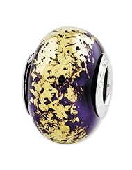 Sterling Silver Reflections Dark Purple with Gold Foil Ceramic Bead