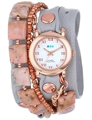 La Mer Collections Womens LMMULTI1005 Pink Opal-Copper Pyrite Wrap Watch