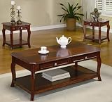 3pc Coffee Table and End Tables Set Warm Brown Cherry Finish