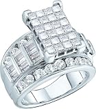 Ladies 14K White Gold 2ct Princess Baguette Round Cut Diamond Engagement Wedding Bridal Band Ring