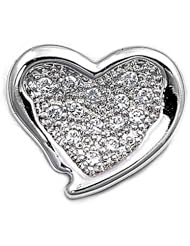 Sterling Silver Heart Clear CZ Pendant Polished Unique Charm Pure 925 New 18mm with 2mm Rope Chain