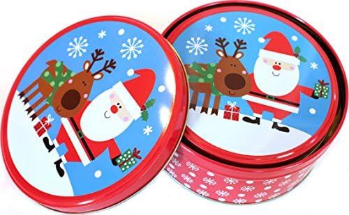 Christmas Holiday Nesting Cookie Tins - Set of 2 - 6.5" x 3" and 6" x 2.5" (Santa and Reindeer)
