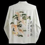 MAKANALEI(マカナレイ)長袖 ハンドペイント アロハシャツ【鶴＆松-L】HAD-012Lの画像