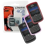 Combo of Black, Dark Red, Pink Silicone Skin Cover Cases and Kingston 4GB microSDHC Class 4 Memory Card with SD Adapter for Blackberry Niagara Tour 9630