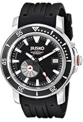 Jiusko Mens 24 Jewel Automatic Deep Dive Watch - 300m Scuba - Sapphire - Day Date - Black Dial - Black Rubber Strap - 75LSB02