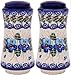 Polish Pottery Ceramika Boleslawiec,  1313/162, Salt and Pepper Milano, 4 3/4 by 2 1/4 Inches in Diameter - 9 Tablespoons Each, Royal Blue Patterns with Blue Pansy Flower Motif