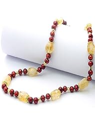 Candygem 8mm Red Wine Freshwater Cultured Pearl & Gold Quartz Nuggets 17 Inch Necklace From Aaliyah Hong Designer Collection.