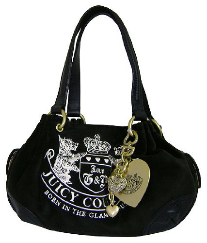 Juicy Couture Heritage Crest Jewel Charm Baby Fluffy Bag Purse Black