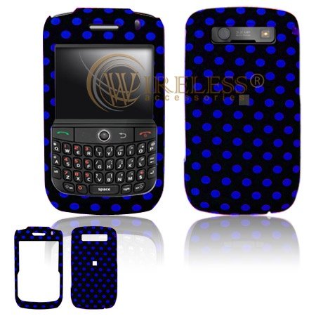 Blackberry Curve 8900 Javelin Cell Phone Black/Blue Polka Dot Rubber Design Protective Case Faceplate Cover
