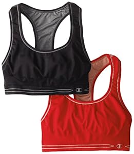 Champion Women's Reversible Seamless Racer Back Bra 2 Pack, Black/Charcoal/Papaya/Light Papaya, Large