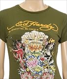 Ed Hardy - Ed Hardy Pirates World Lotus Flower Tunic T-shirt in Olive, Womens