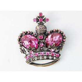 Antique-Inspired Rose Fuchsia Crystal Crown Pin Brooch